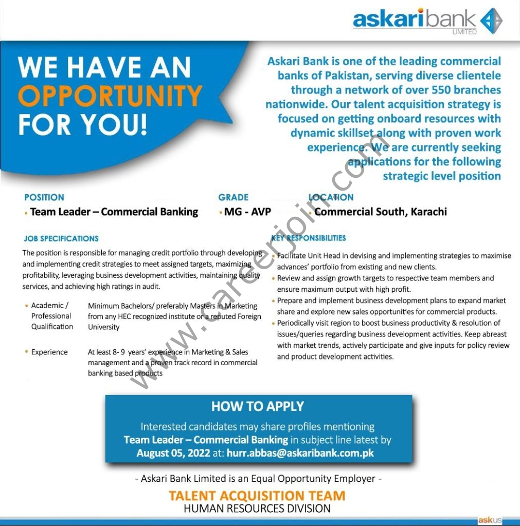 Askari Bank Limited Jobs July 2022 02