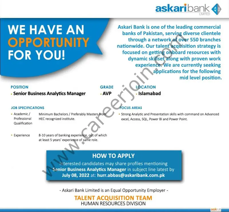Askari Bank Limited Jobs Senior Business Analytics Manager 01