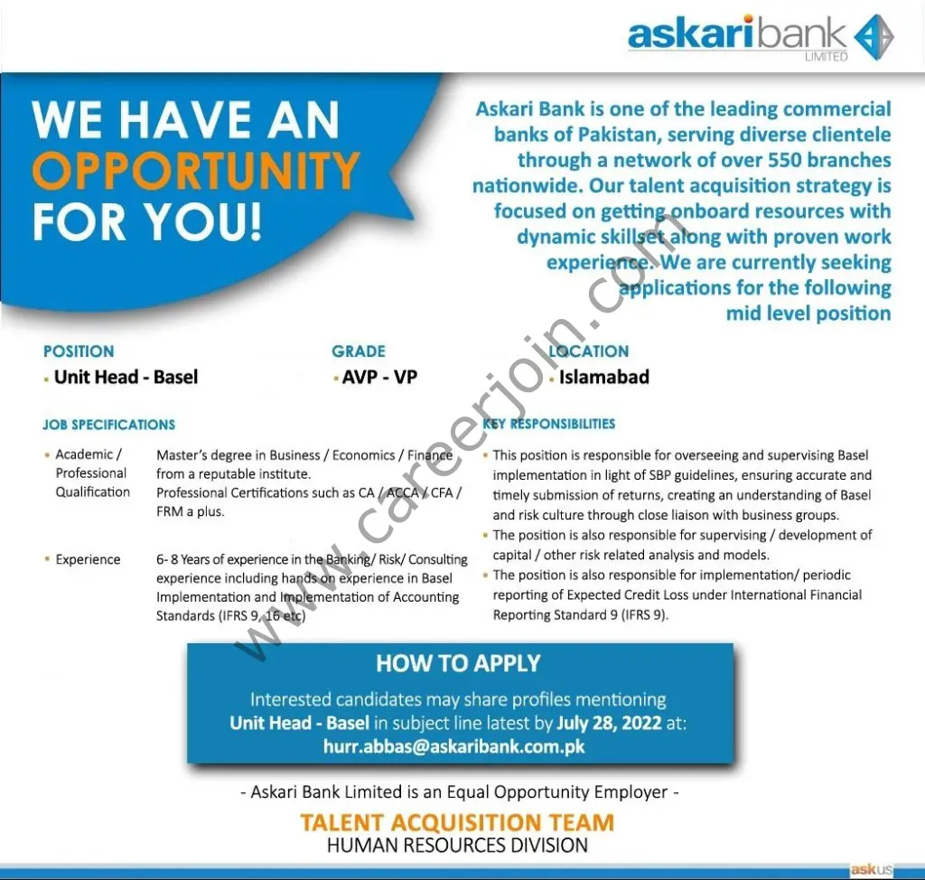 Askari Bank Ltd Jobs 19 July 2022 1