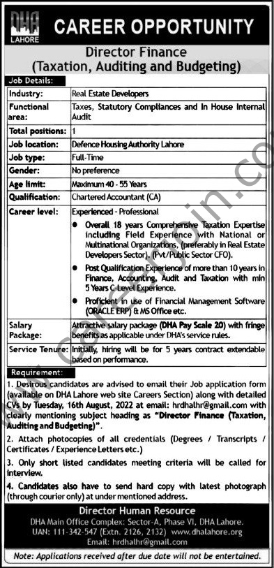 DHA Lahore Jobs 31 July 2022 Express Tribune 1