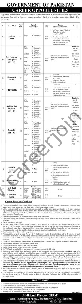 Federal Investigation Agency FIA Jobs 24 July 2022 Express 1