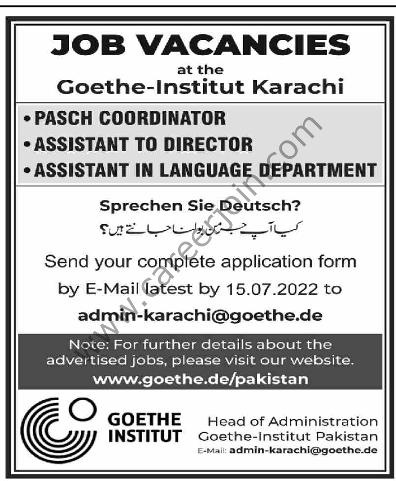 Goethe-Institut Karachi Jobs 03 July 2022 Dawn 1