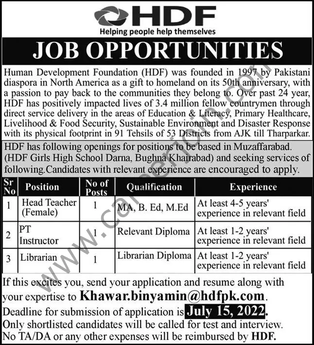 Human Development Foundation HDF Jobs July 2022 01
