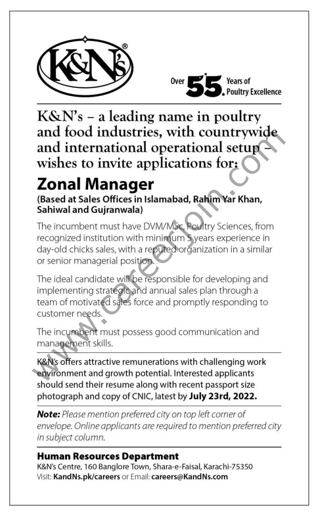 K&Ns Pakistan Jobs Zonal Manager 01