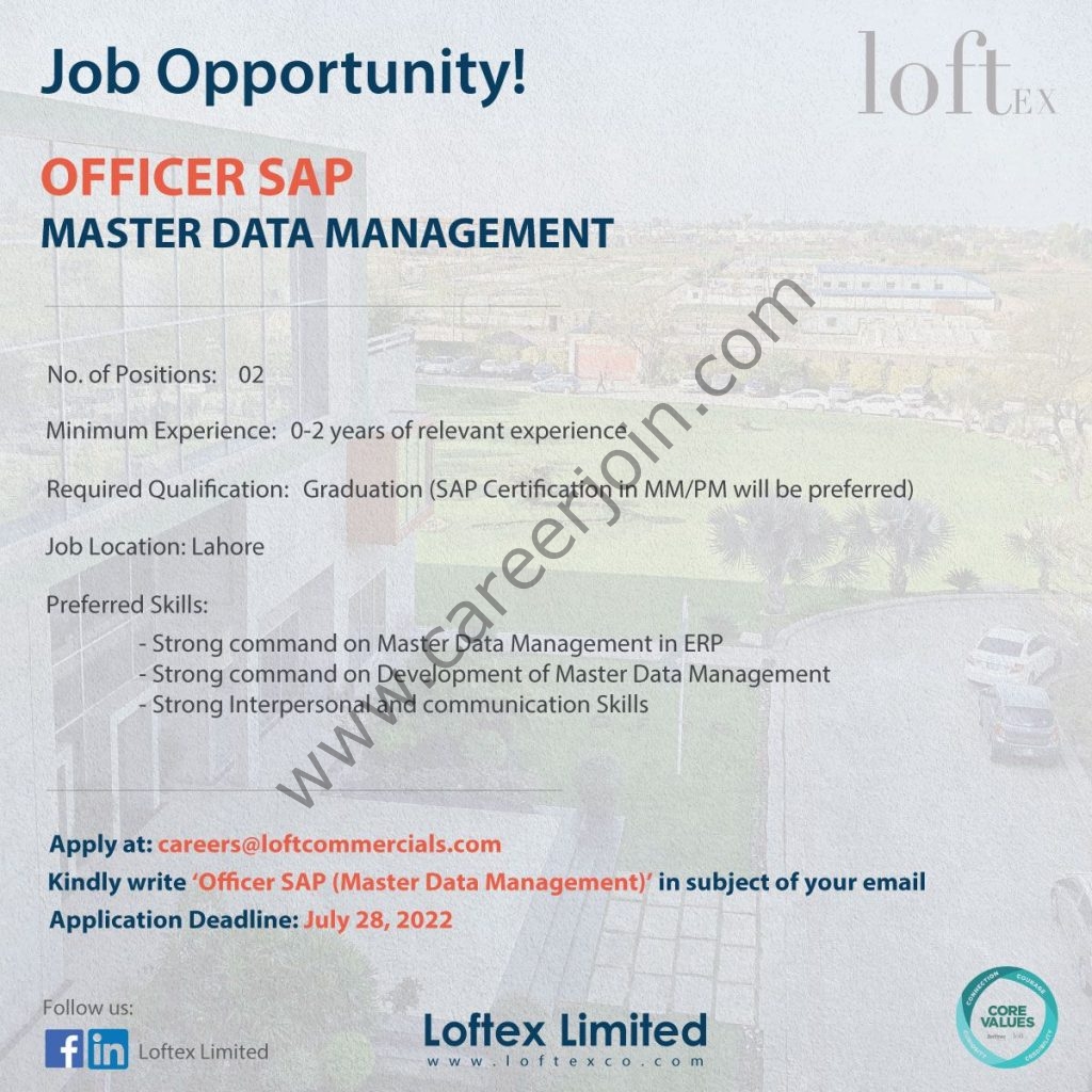 Loftex Limited Jobs Officer SAP 01