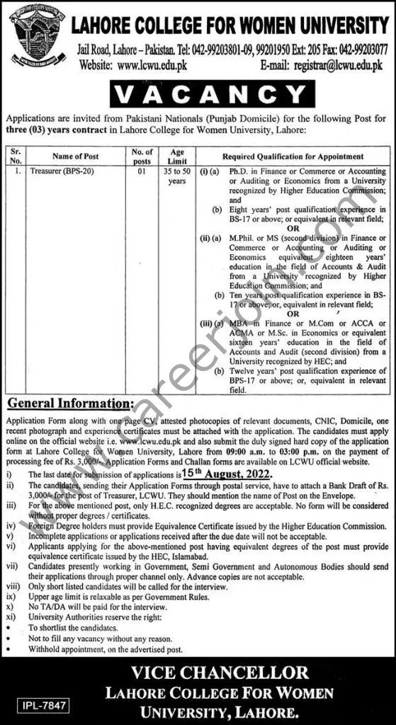 Lahore College For Women Univeristy Jobs 31 July 2022 Express 1