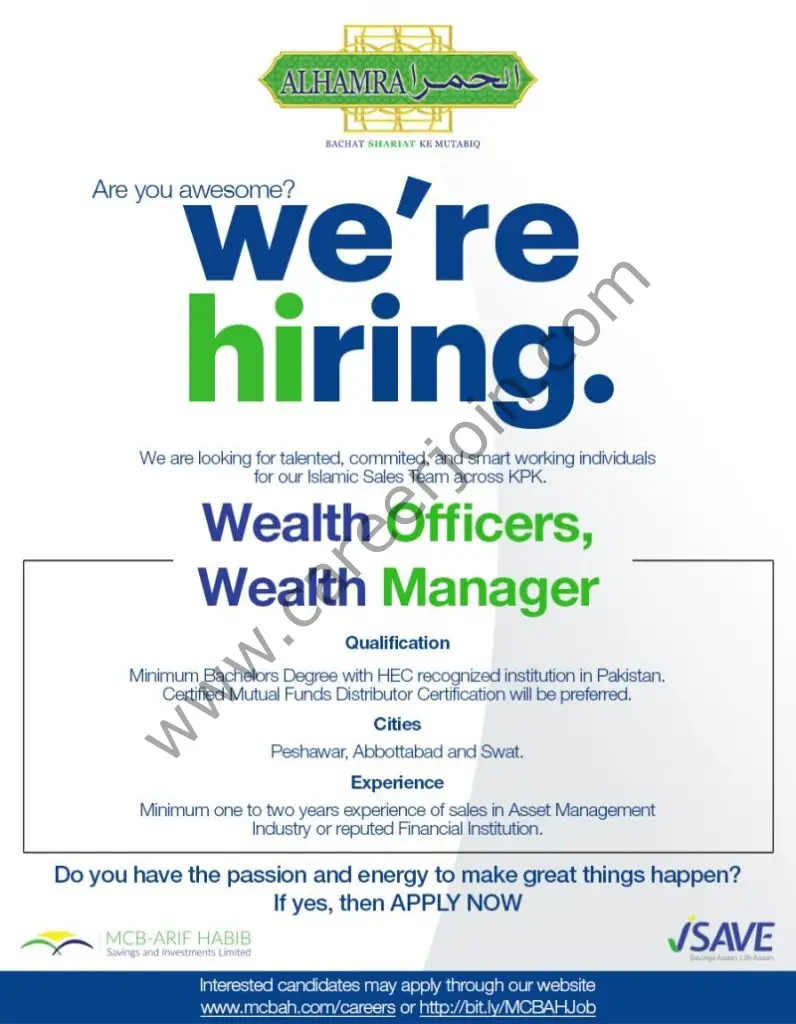 MCB Arif Habib Savings & Investments Limited Jobs Wealth Officers & Wealth Manager 01