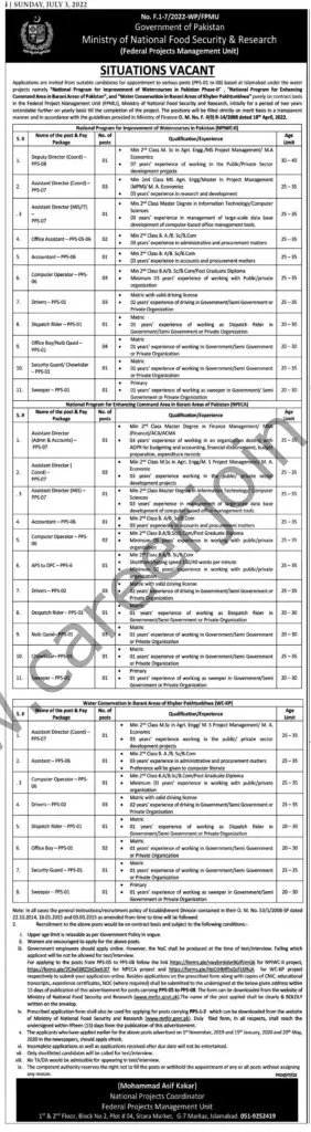 Ministry of National Food Security & Research Jobs 03 July 2022 Express Tribune 1