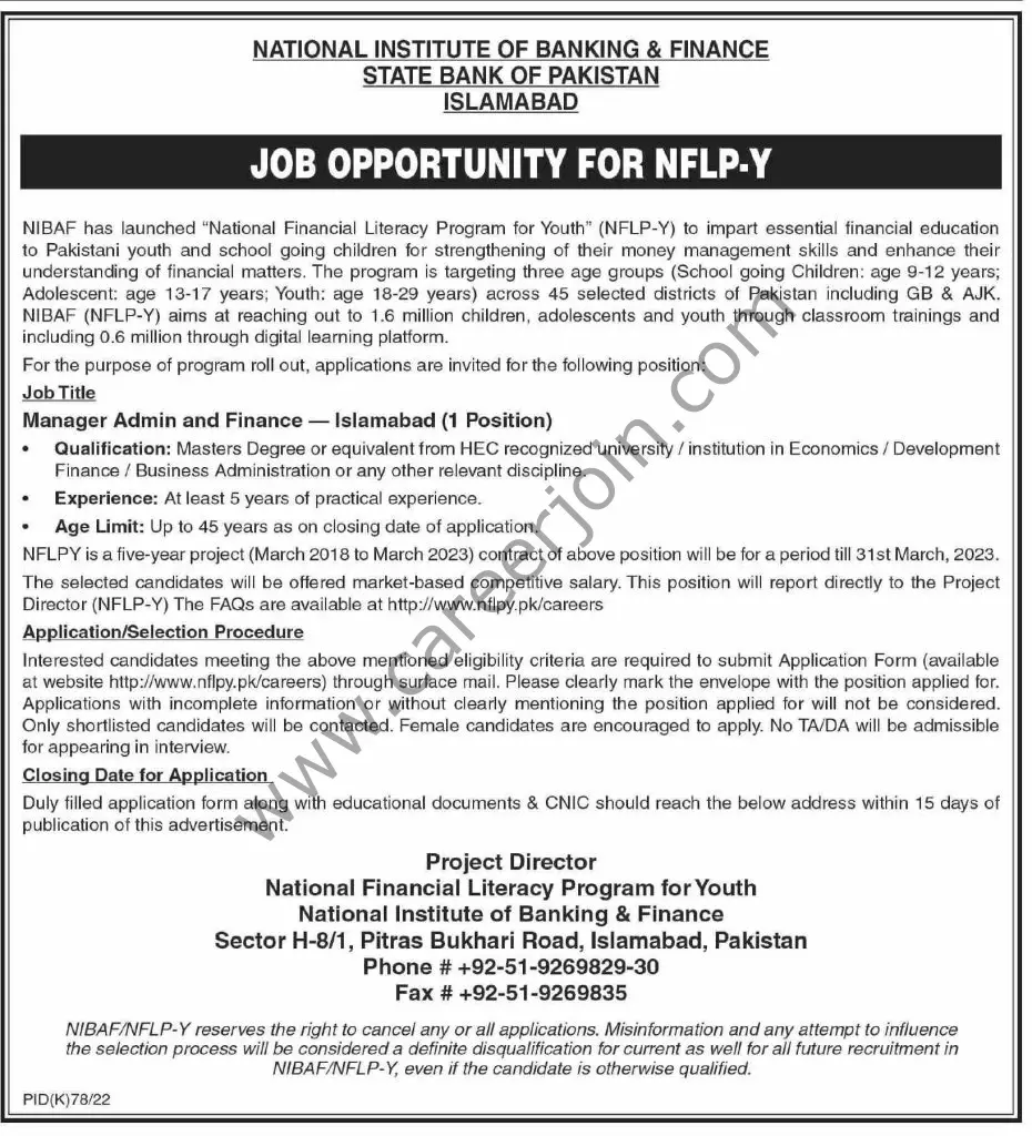 National Financial Literacy Program for Youth NFLP-Y Jobs Manager Admin & Finance 01
