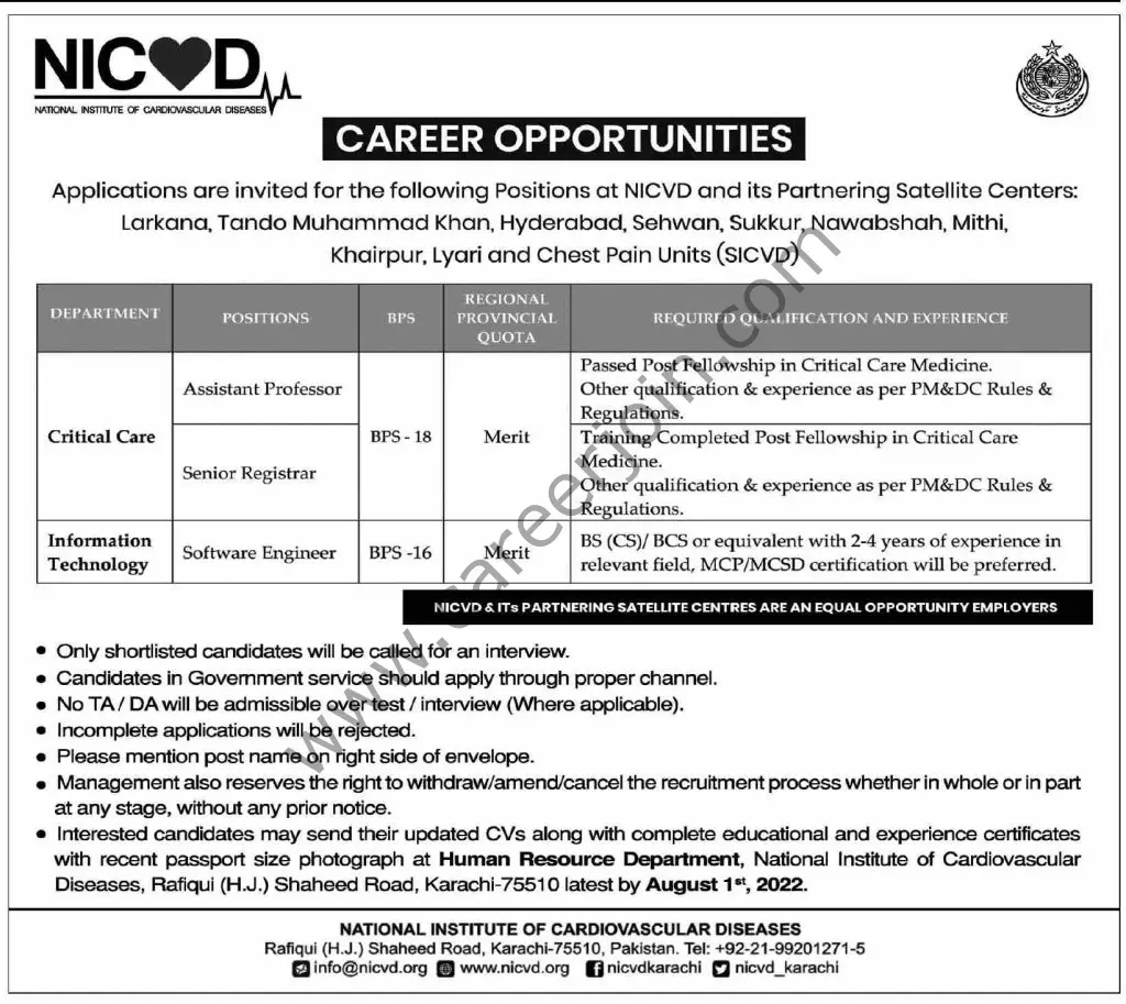 National Institue of Cardovascular Diseases Jobs 17 July 2022 Dawn 11