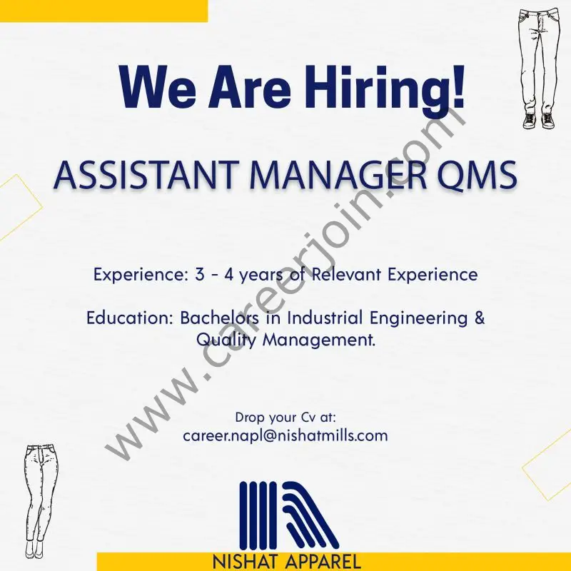 Nishat Apparel Jobs Assistant Manager QMS 01