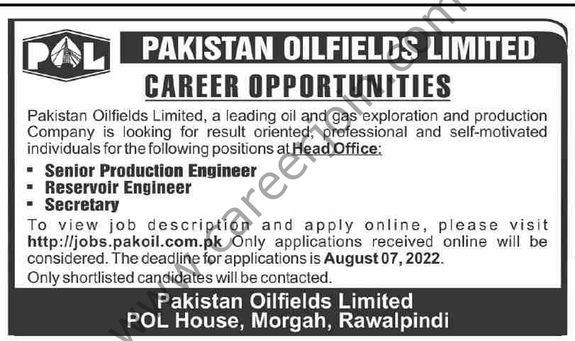 Pakistan Oilfields Ltd POL Jobs 31 July 2022 Dawn 01 2