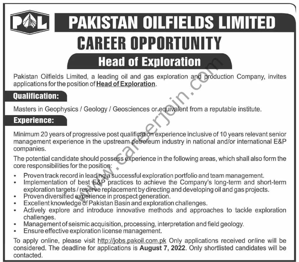 Pakistan Oilfields Ltd POL Jobs 31 July 2022 Dawn 1