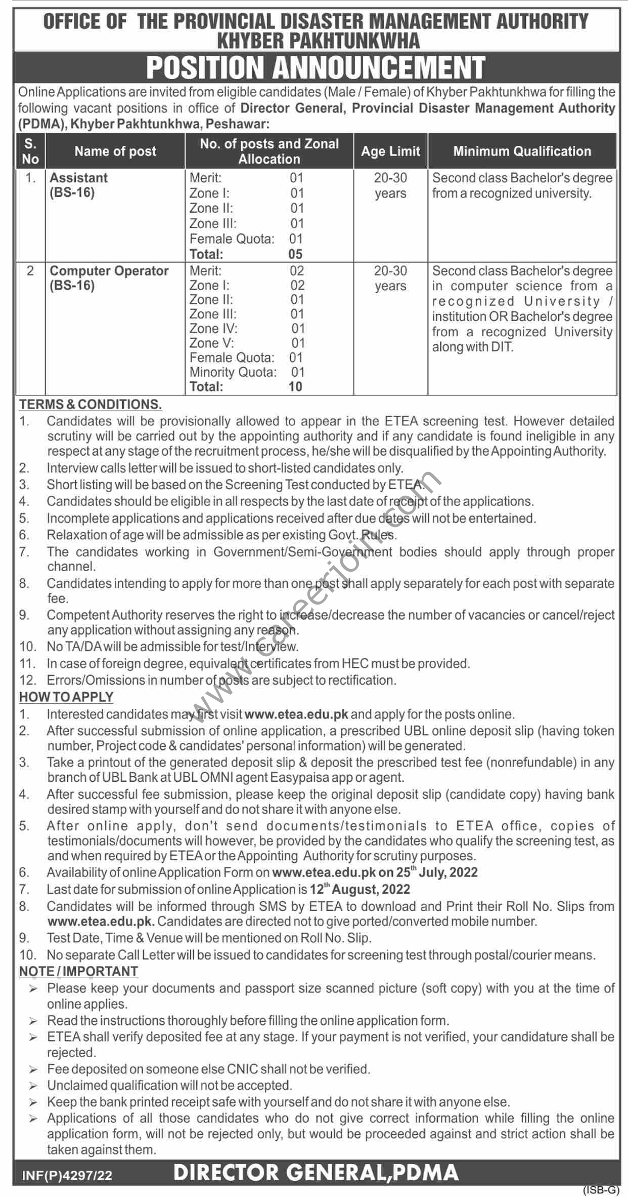 Provincial Disaster Management Authority PDMA KPK Jobs July 2022