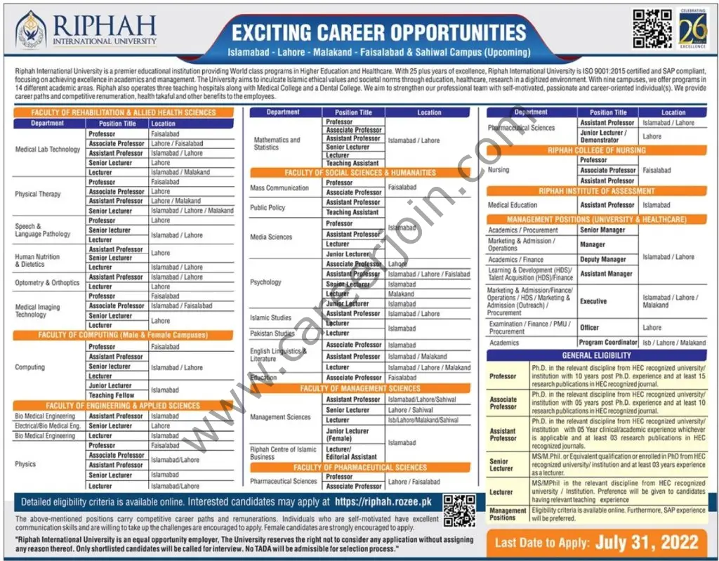 Riphah International University Jobs 17 July 2022 The News1