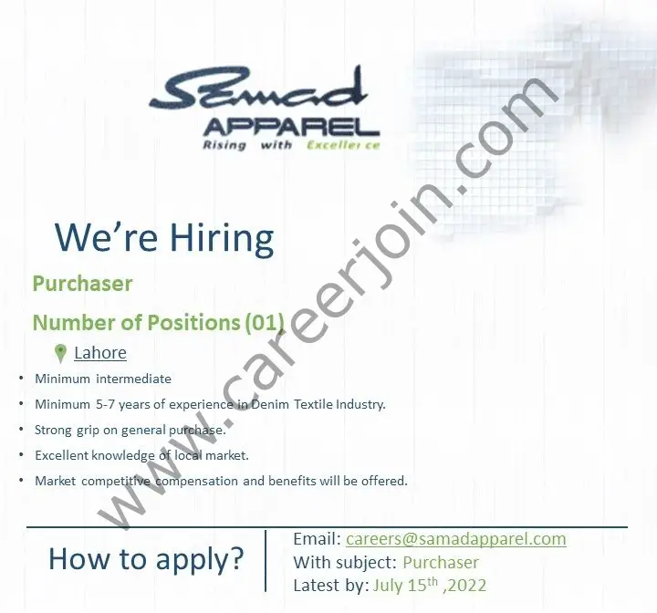 Samad Apparel Pvt Ltd Jobs Purchaser 01