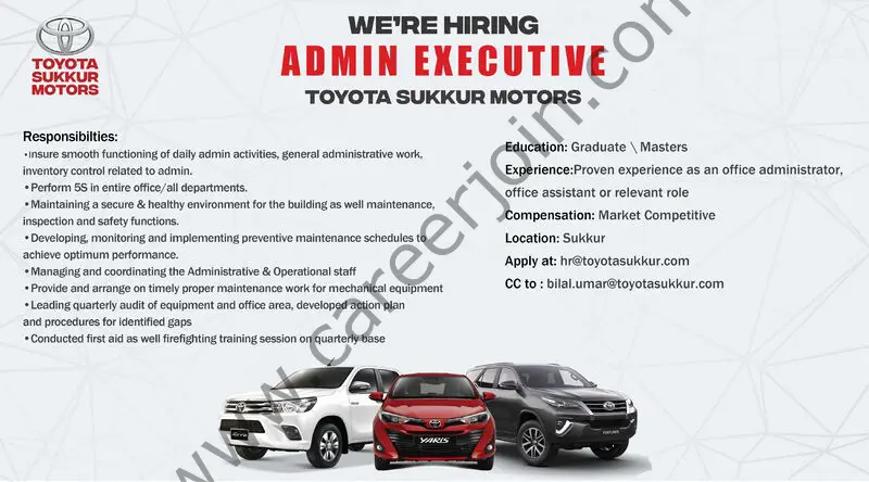 Toyota Sukkur Motors Jobs Admin Executive 01