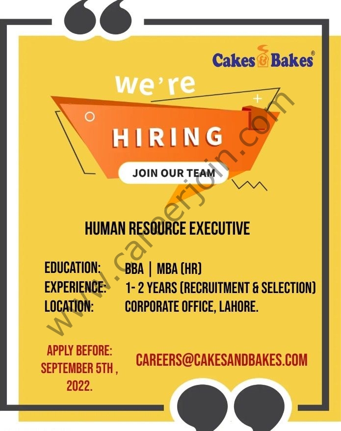 Bakes & Cakes Pakistan Jobs Human Resource Executive 01