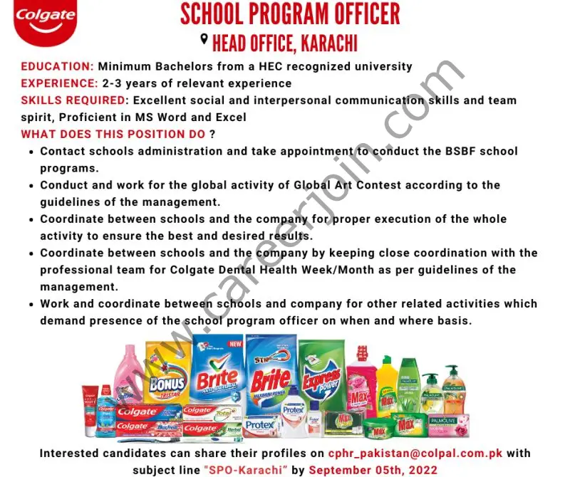 Colgate Palmolive Pakistan Jobs School Program Officer 01