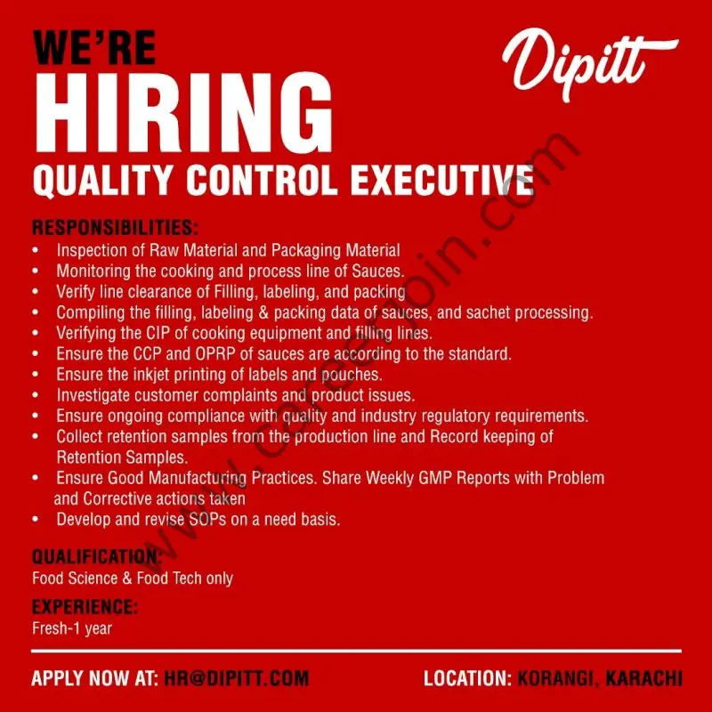 Dipitt Pakistan Jobs Quality Control Executive 01