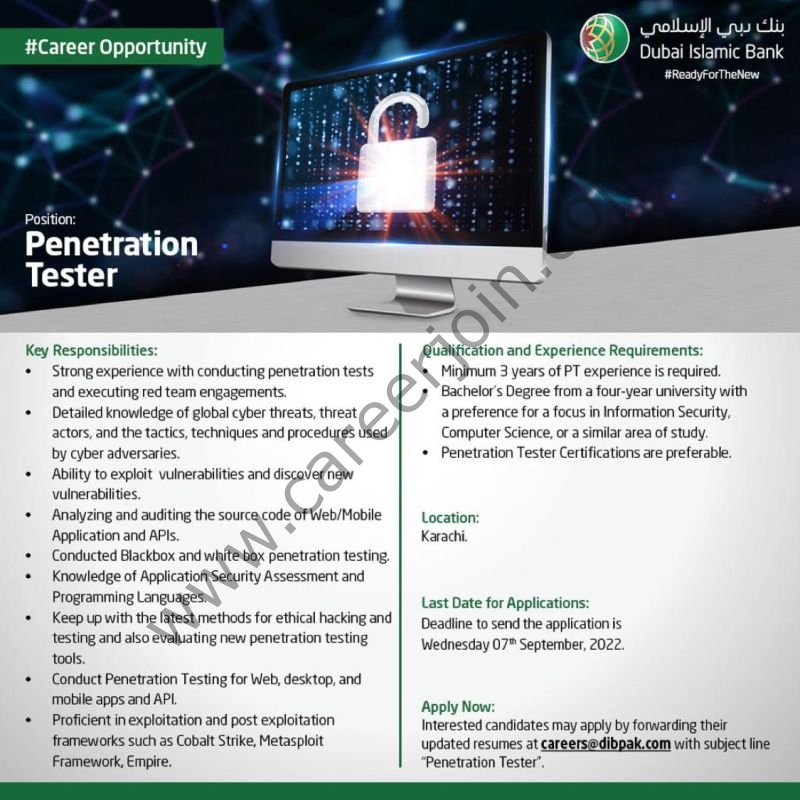 Dubai Islamic Bank Ltd DIBP Jobs Penetration Tester 01