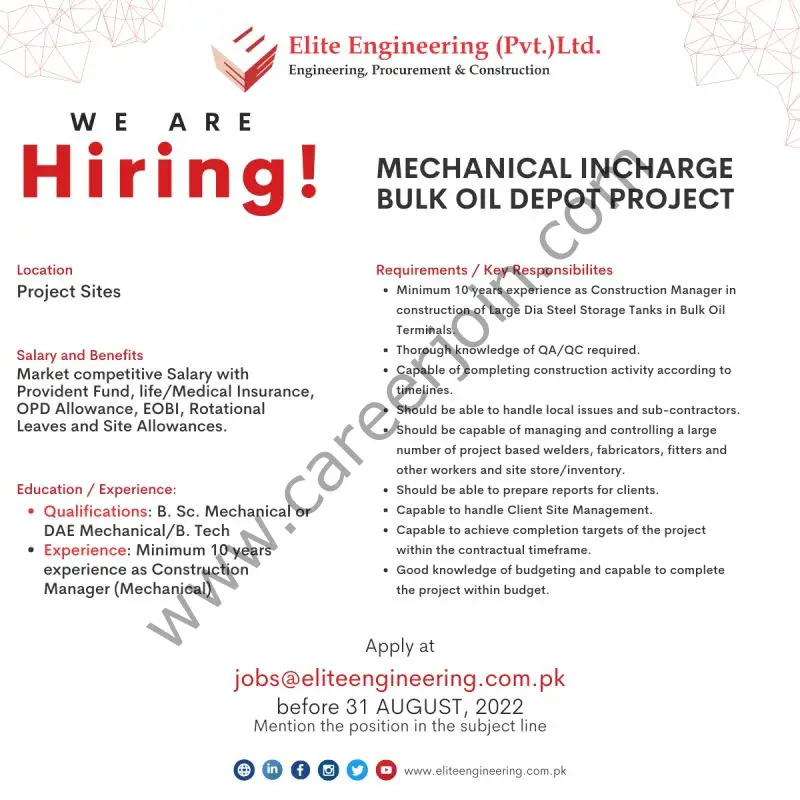Elite Engineering Pvt Ltd Jobs Mechanical Incharge 01