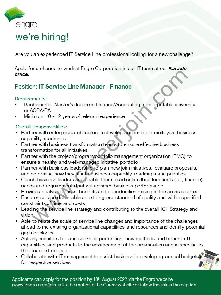 Engro Corporation Limited Jobs IT Service Line Manager Finance 01