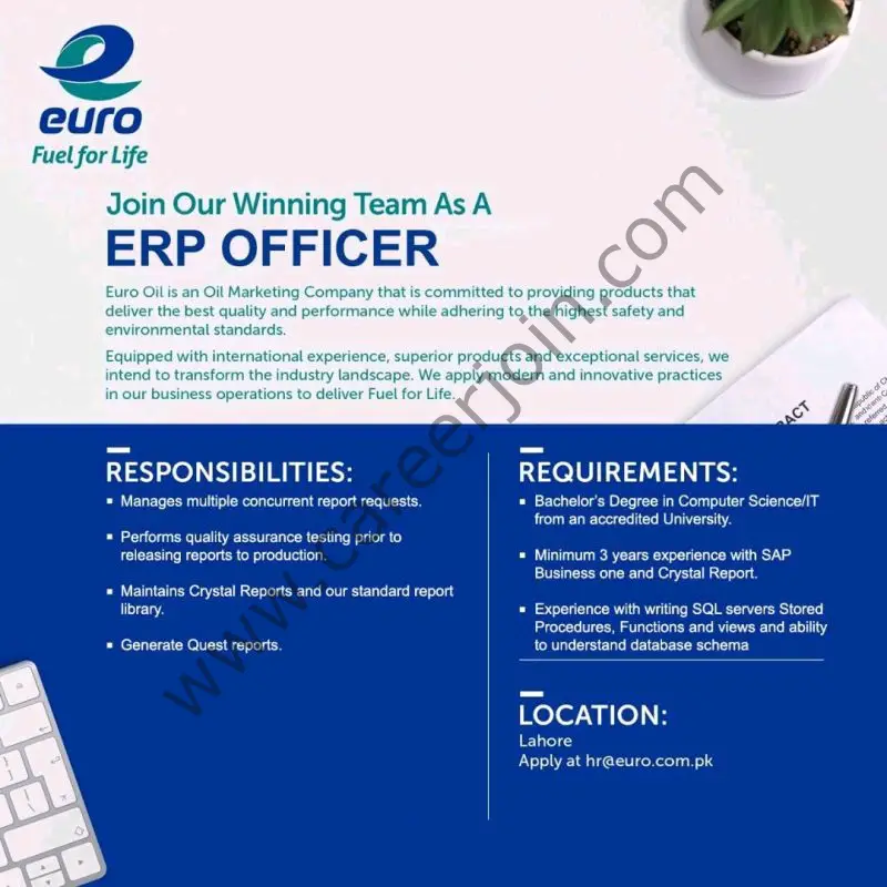Euro Oil Pakistan Jobs ERP Officer 01