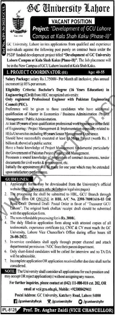 Government College GC University Lahore Jobs 07 August 2022 Express Tribune 1
