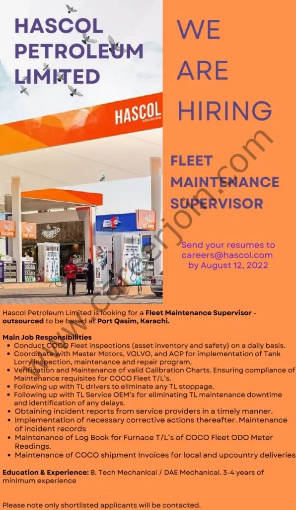 Hascol Petroleum Limited Jobs Fleet Maintenance Supervisor 01