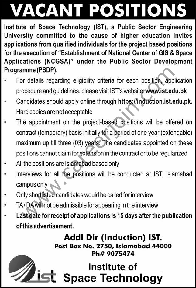 Institute of Space Technology IST Jobs 07 August 2022 Express 1