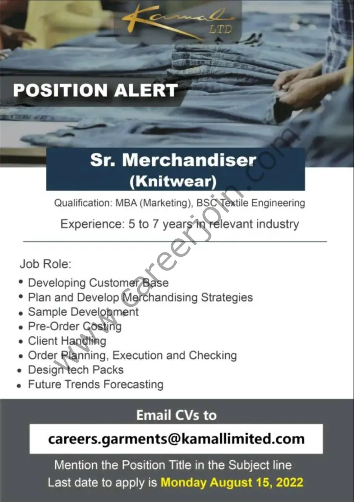 Kamal Limited Jobs Senior Merchandiser 01