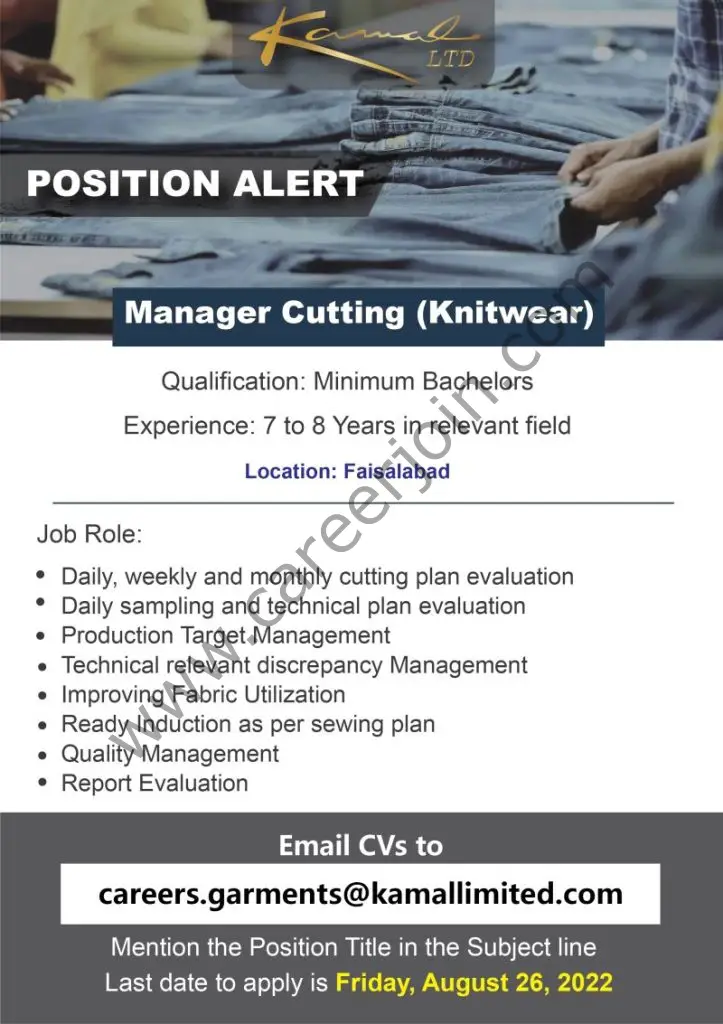 Kamal Limited Jobs Manager Cutting 01