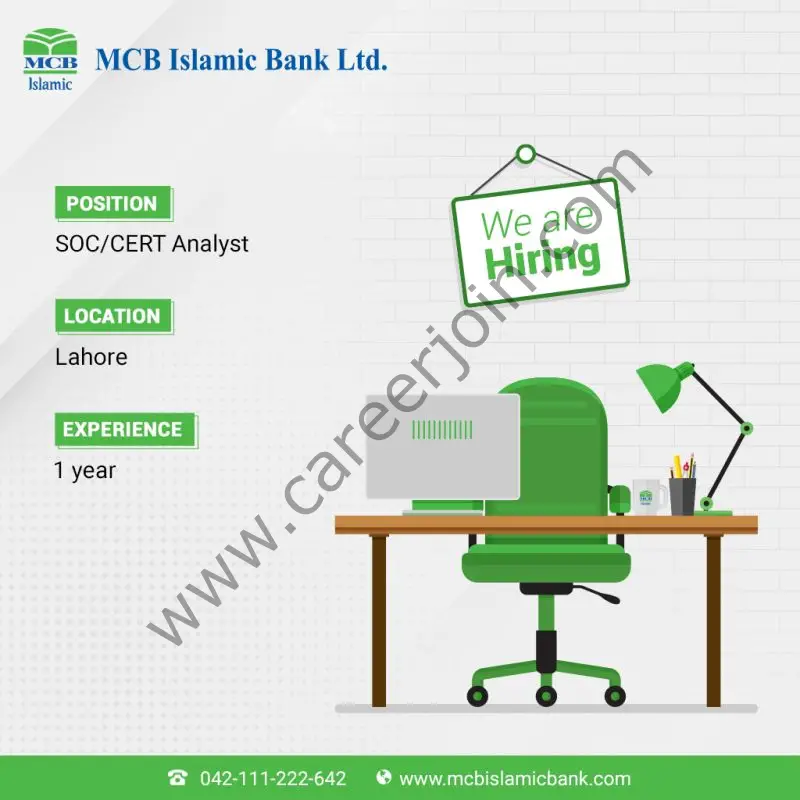 MCB Islamic Bank Jobs SOC/CERT Analyst 01