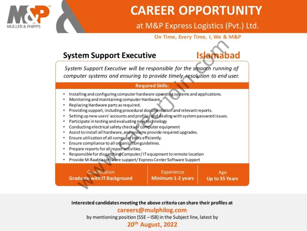 M&P Express Logistics Pvt Ltd Jobs System Support Executive 01
