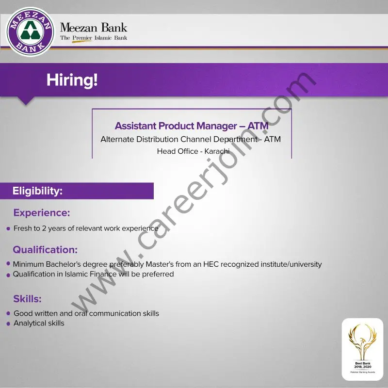 Meezan Bank Limited Jobs Assistant Product Manager ATM 01