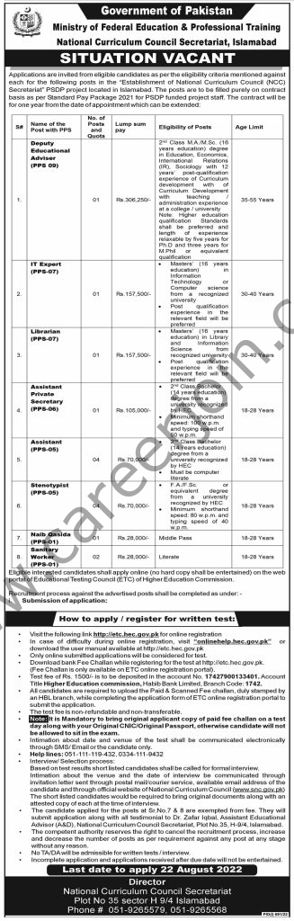 Ministry of Federal Education & Professional Training Jobs August 2022 01