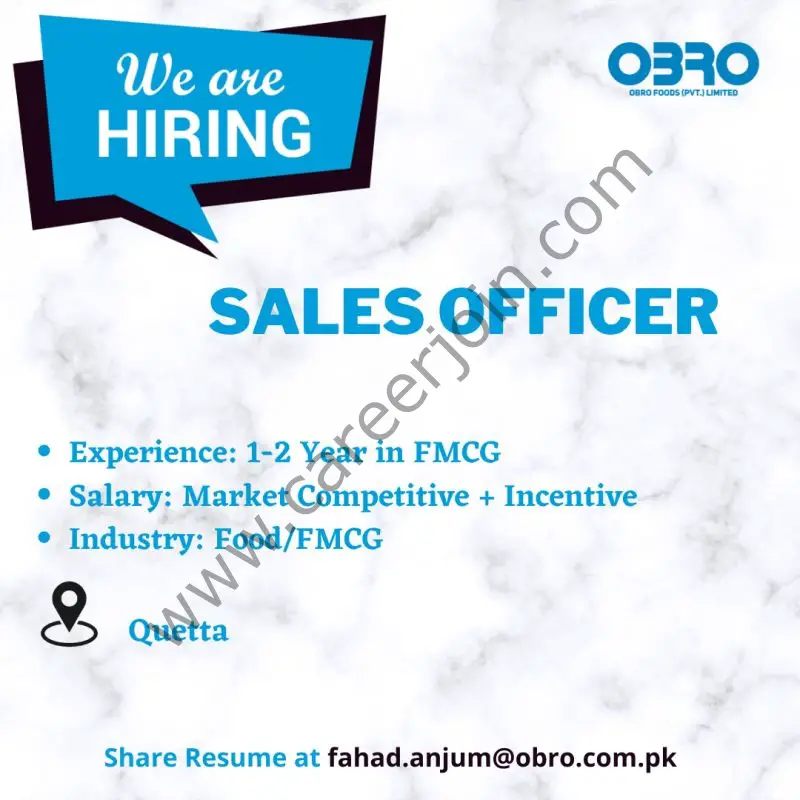 OBRO Foods Pvt Ltd Jobs Sales Officer 01