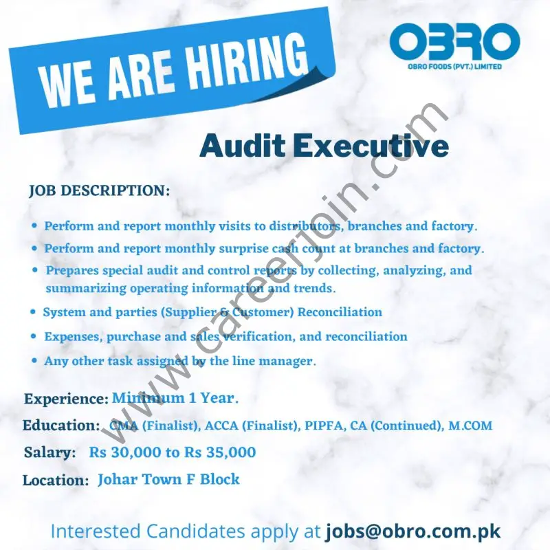 OBRO Foods Pvt Ltd Jobs Audit Executive 01