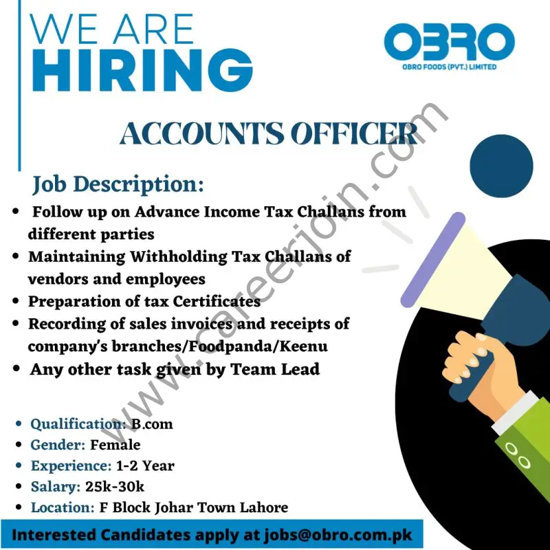 OBRO Foods Pvt Ltd Jobs Accounts Officer 01