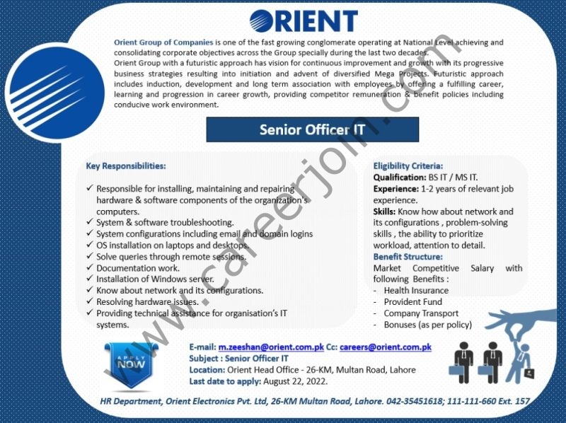 Orient Group Of Companies Jobs Senior Officer IT 01