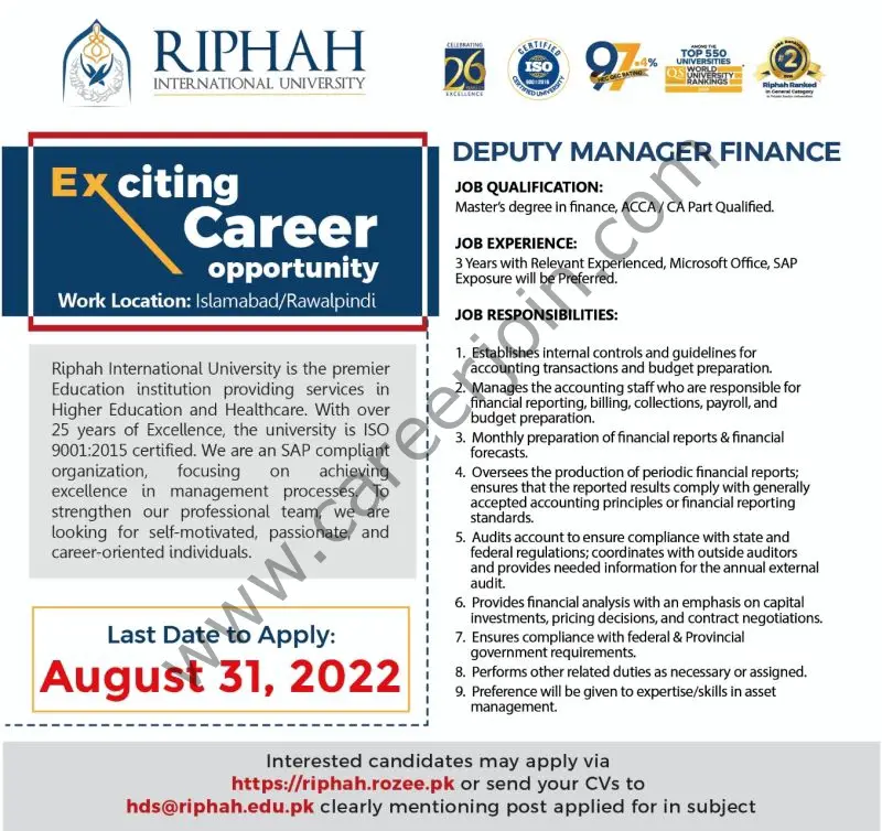 Riphah International University Jobs August 2022 01