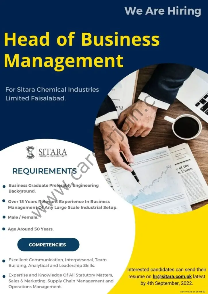 Sitara Chemical Industries Limited Jobs Head of Business Management 01