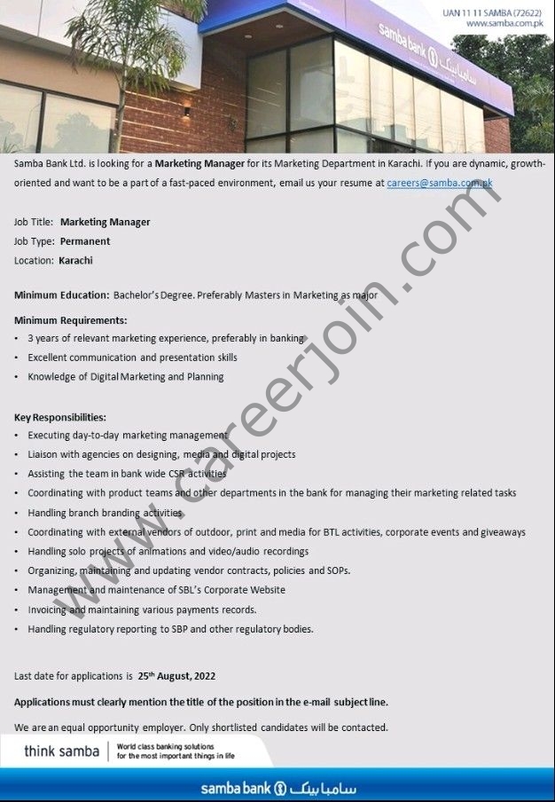 Samba Bank Limited Jobs Marketing Manager 01