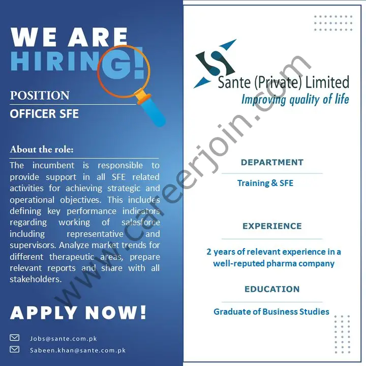 Sante Pvt Ltd Jobs Officer SFE 01