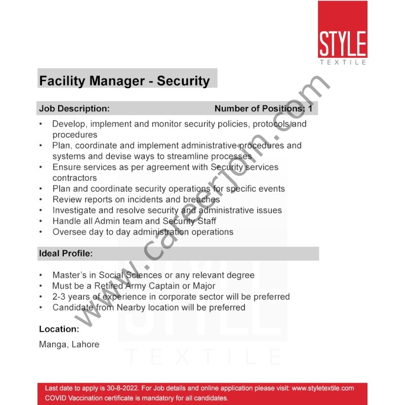 Style Pvt Ltd Jobs Facility Manager Security 01