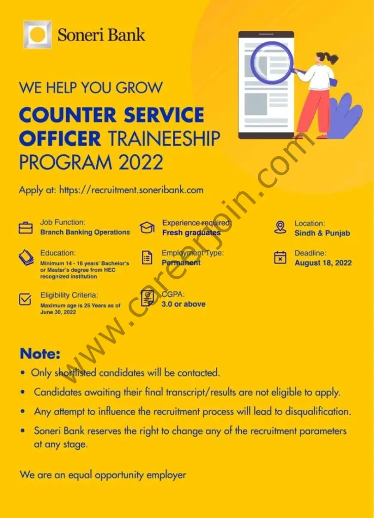Soneri Bank Counter Service Officer Traineeship Program 2022 01