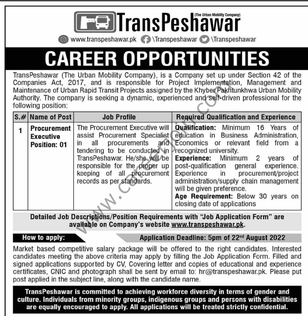 TransPeshawar Jobs 07 August 2022 Dawn 1