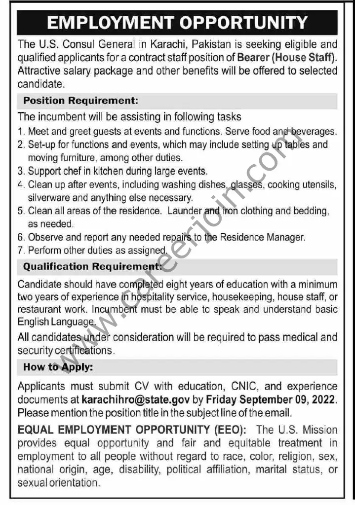 US Consul General Karachi Jobs 28 August 2022 Dawn 01