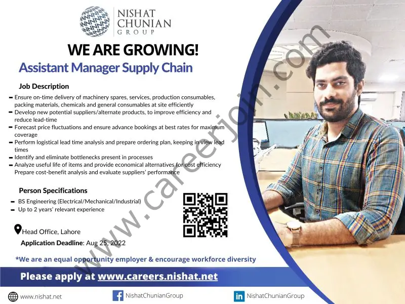 Nishat Chunian Group NCG Jobs Assistant Manager Supply Chain 01